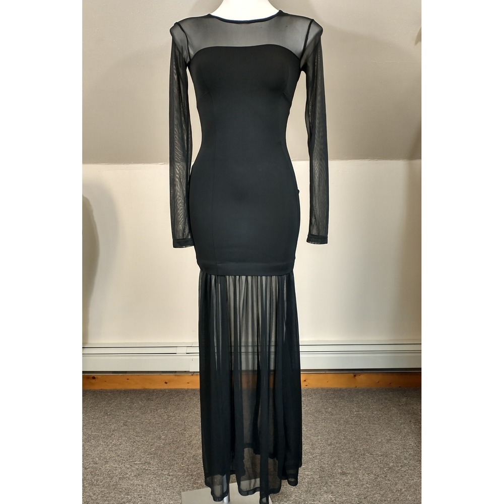 H&M Black Long Sleeve Sheer Panel Maxi Dress